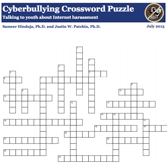 Cyberbullying Crossword Puzzle for Kids